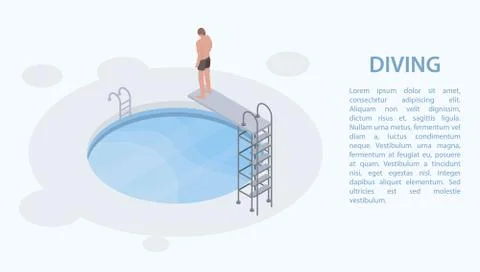 Pool diving board concept banner, isometric style Stock Illustration