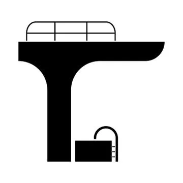 Pool with a diving tower black color icon . Illustrazione stock