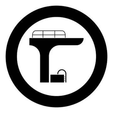 Pool with a diving tower icon black color in circle Illustrazione stock