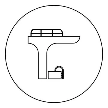 Pool with a diving tower icon black color in circle Illustrazione stock
