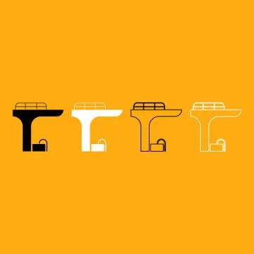 Pool with a diving tower it is white icon . Illustrazione stock