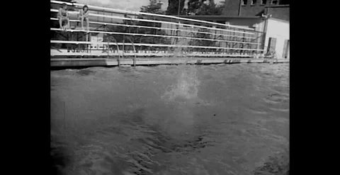 Pool Diving – Young Girl Summer Fun – Australia (1970) Stock Footage 310168376