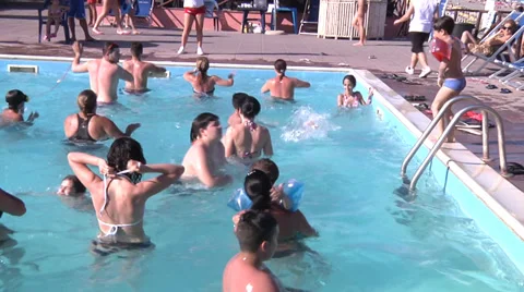 Pool, exercitions, water gym, crowded. Stock Footage 30438112