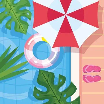 Pool with float and umbrella Illustrazione stock