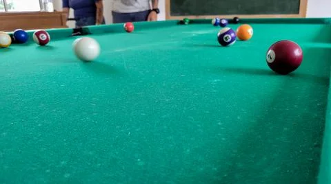 Pool game match between friends that can be used as background Stock Photos