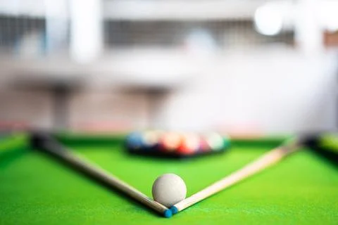 Pool game start focus on white ball Stock Photos