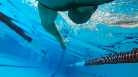 Pool . The guy swims style crawl. Sail training. Swimming. Stock Footage 86154588