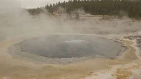 Pool of Hot Thermal Boiling and Bubbling Water at Yellowstone Stock-Footage 122224142
