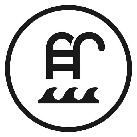 Pool icon. Stairs in waves round black symbol 스톡 일러스트