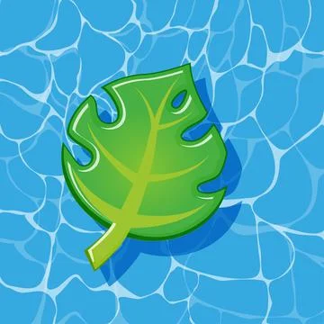 Pool infantable green palm tree leaf mattress place on water texture. Stock Illustration