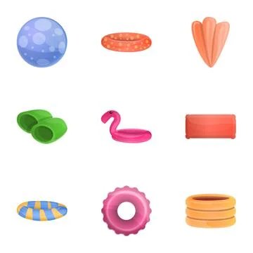 Pool inflatable ring icon set, cartoon style Illustrazione stock