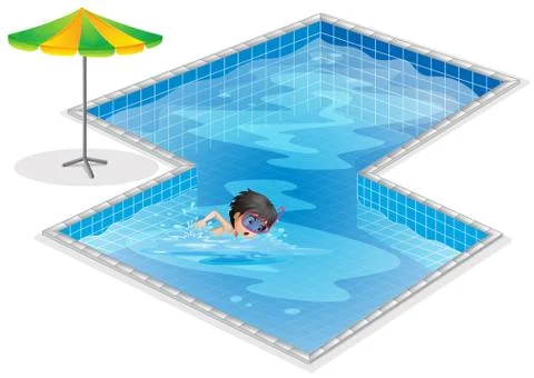 A pool with a kid swimming Stock Illustration