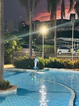 Pool with Lighting at Dusk Stock Photos