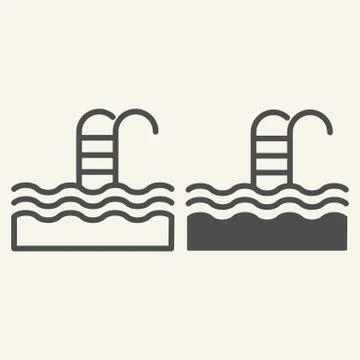 Pool line and solid icon. Swimming pool with water waves and ladder symbol Stockillustratie