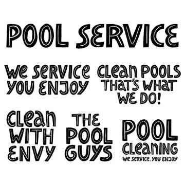 Pool maintenance. Set of hand drawn vector lettering. Illustrazione stock
