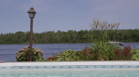 Pool model slow motion walk on deck Stock Footage 67295923