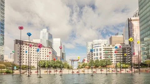 Pool with modern art installation in La Defense district of Paris. Stock Footage 87325500