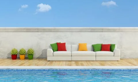 Pool with Modern sofa Illustrazione stock