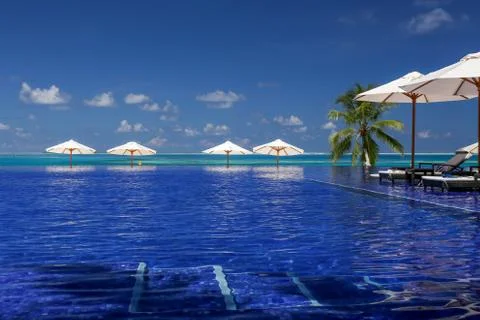 Pool overlooking the lagoon. Stock Photos