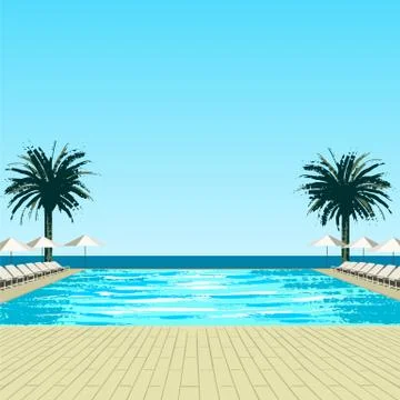 Pool, palms and sky Stock Illustration