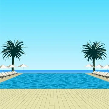 Pool, palms and sky Stock Illustration