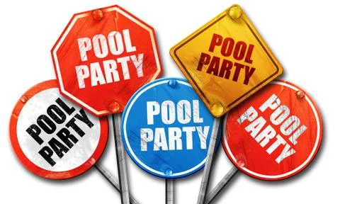 Pool party, 3D rendering, rough street sign collection Illustrazione stock