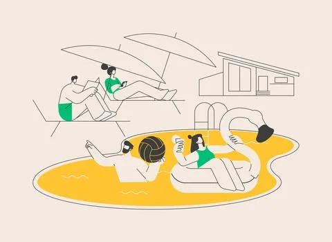 Pool party abstract concept vector illustration. Illustrazione stock