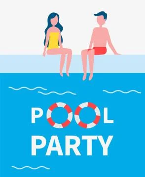 Pool Party Couple Poster Text Vector Illustration 스톡 일러스트