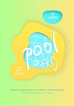 Pool Party flyer. Papercut effect shapes. Vertical  templates for summer holi Illustrazione stock