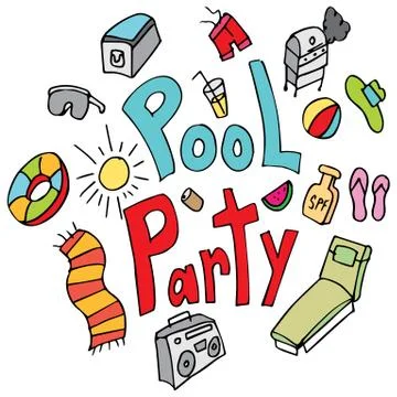Pool Party  Handmade Drawing Set Stock Illustration