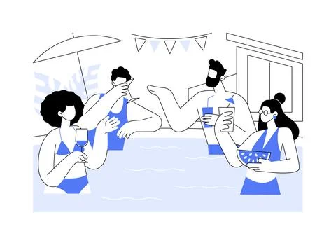 Pool party isolated cartoon vector illustrations. Ilustración de archivo