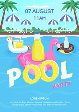 Pool party poster flat vector template Illustrazione stock
