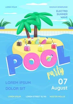 Pool party poster flat vector template Stock Illustration