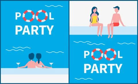 Pool Party Posters Text Set Vector Illustration Stock-Illustration