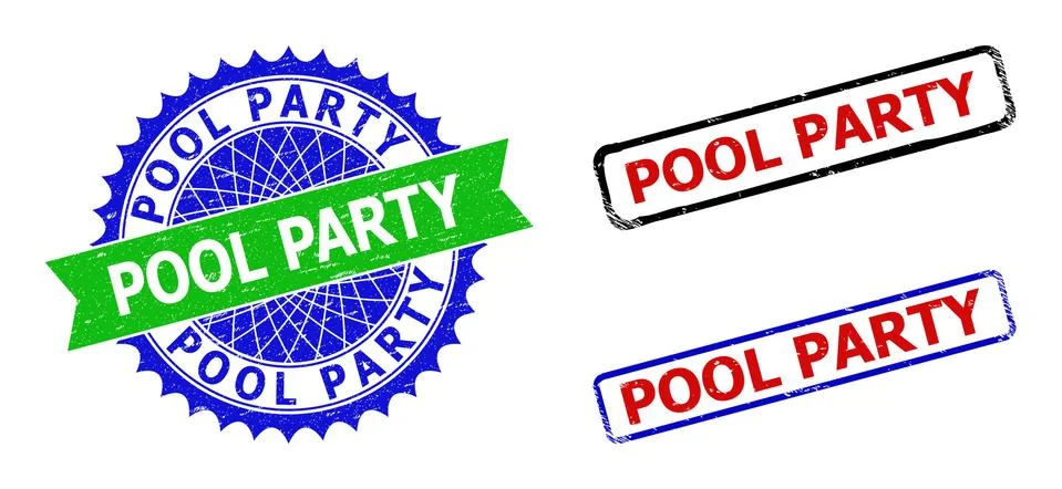 POOL PARTY Rosette and Rectangle Bicolor Watermarks with Corroded Surfaces イラスト素材