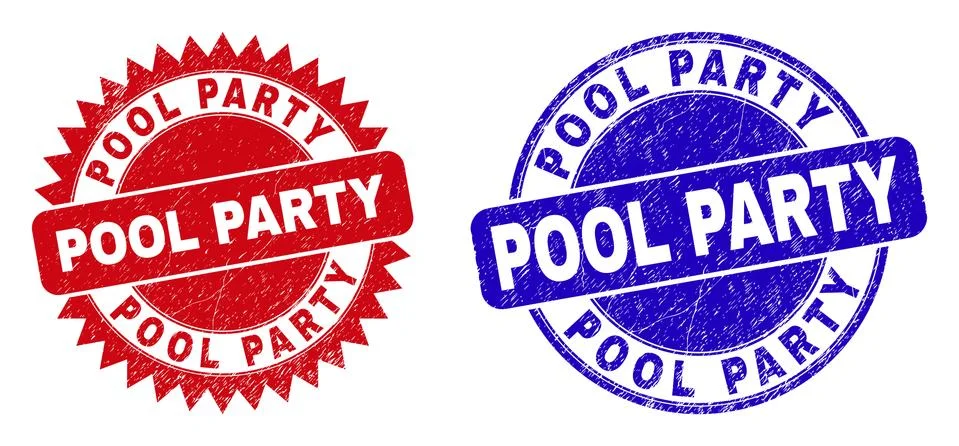 POOL PARTY Round and Rosette Watermarks with Rubber Surface 스톡 일러스트