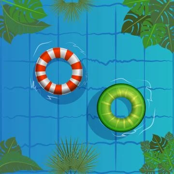 Pool party, rubber ring floating on water . Relaxing in  summer resort, Stock Illustration