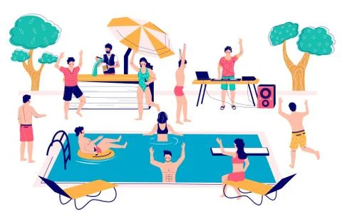 Pool party vector concept flat style design illustration Stock Illustration