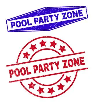 POOL PARTY ZONE Corroded Watermarks in Circle and Hexagonal Shapes Illustrazione stock