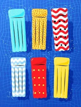 Pool rafts floating on water Stock Illustration