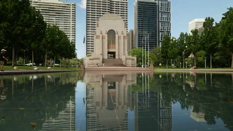 The Pool of Reflection at Sydney's Anzac Memorial 6K Stock Footage 299881443