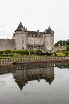 Pool reflections of  la roche courbon castle Stock Photos