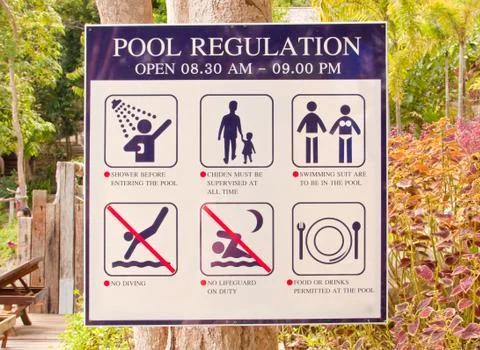 Pool regulation plate. Stock Photos