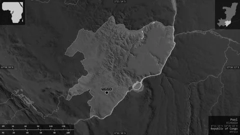 Pool, Republic of Congo. Grayscaled map with lakes and rivers Stock Illustration