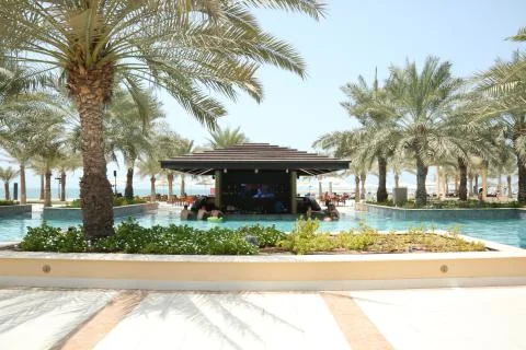 Pool resort hotel view Stock Photos