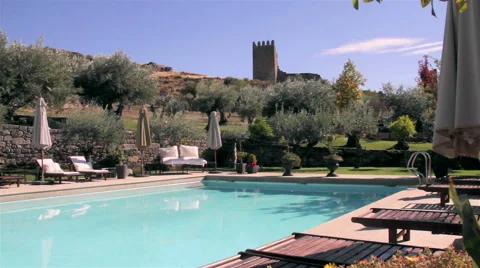 Pool of a rural hotel. Stock Footage 63162290