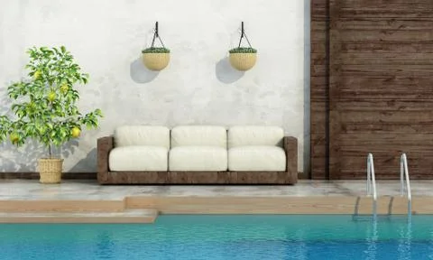 Pool in rustic style Stock Illustration