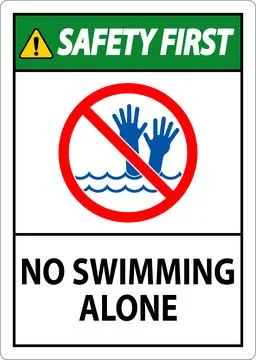 Pool Safety First Sign, No Swimming Alone Stock Illustration