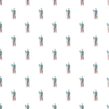 Pool service worker holding net and bucket seamless pattern Stock Illustration