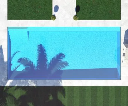Pool with shade from the palm trees. top view 3d rendering Stock Illustration